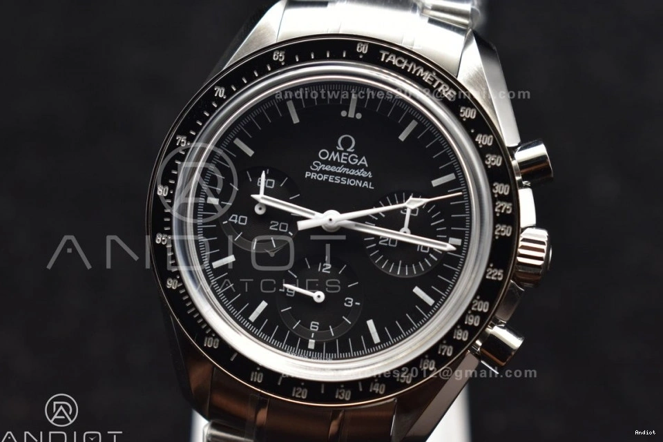 SS Dial Back OMF Winding Transparent Crystal Manual Speedmaster Black Sapphire MoonWatch Chrono with SS Movement Bracelet on 0107